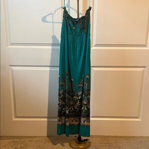 Turquoise and Black Embroidered Maxi Dress